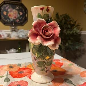 Vintage Italian Capodimonte Porcelain Floral Vase